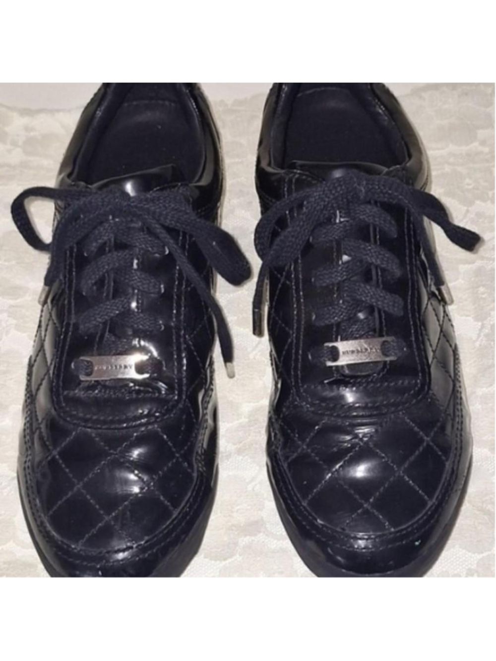Gorgeous Burberry Black Quilted Patent Leather Sneakers
